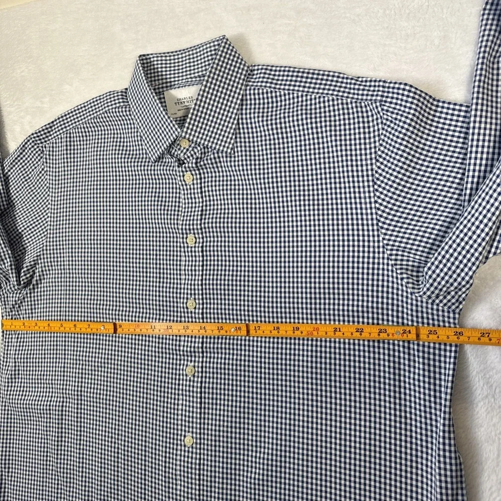Charles Tyrwhitt Men's 17.5 36 Blue White‎ Check Cotton Dress Shirt